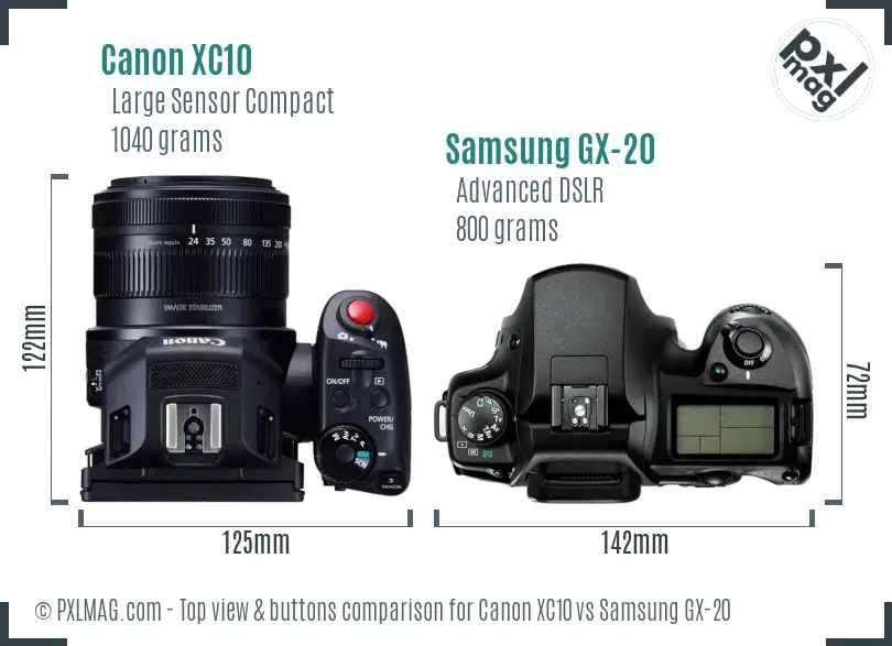 Canon XC10 vs Samsung GX-20 top view buttons comparison