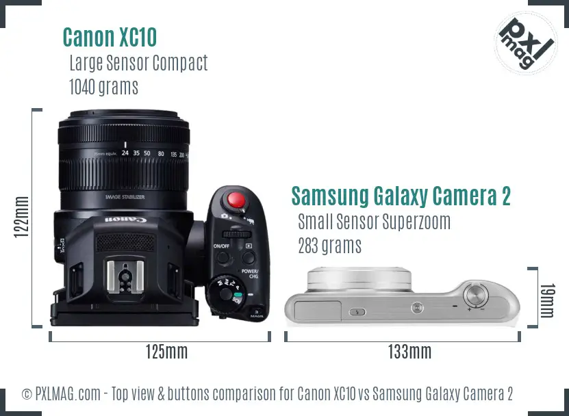 Canon XC10 vs Samsung Galaxy Camera 2 top view buttons comparison
