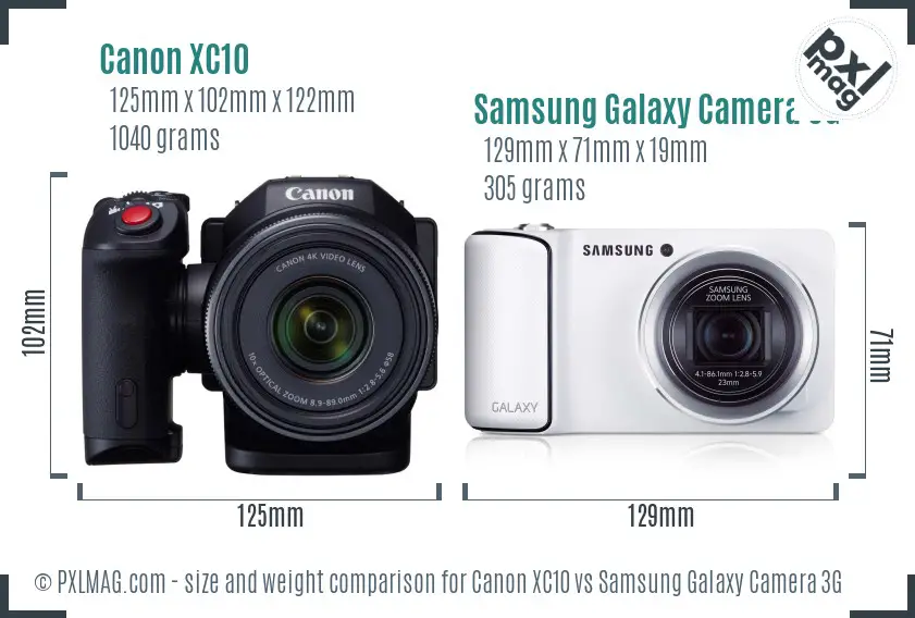Canon XC10 vs Samsung Galaxy Camera 3G size comparison Canon XC10 vs Samsung Galaxy Camera 3G size comparison