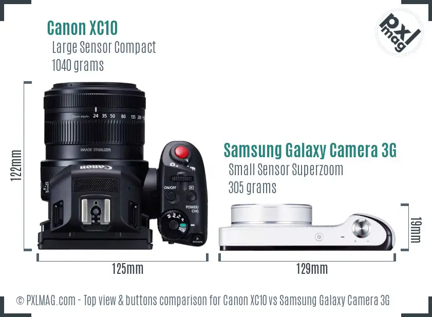 Canon XC10 vs Samsung Galaxy Camera 3G top view buttons comparison Canon XC10 vs Samsung Galaxy Camera 3G top view buttons comparison