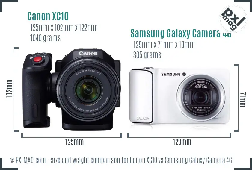 Canon XC10 vs Samsung Galaxy Camera 4G size comparison