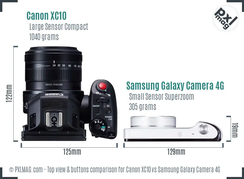 Canon XC10 vs Samsung Galaxy Camera 4G top view buttons comparison