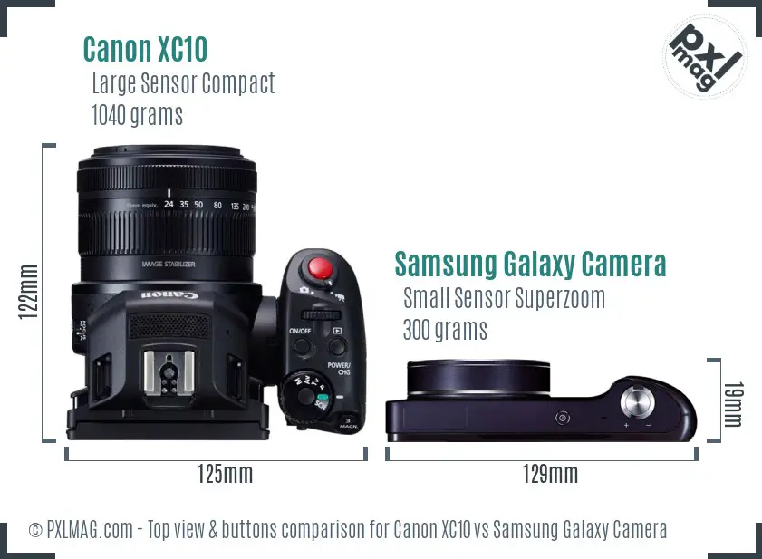 Canon XC10 vs Samsung Galaxy Camera top view buttons comparison