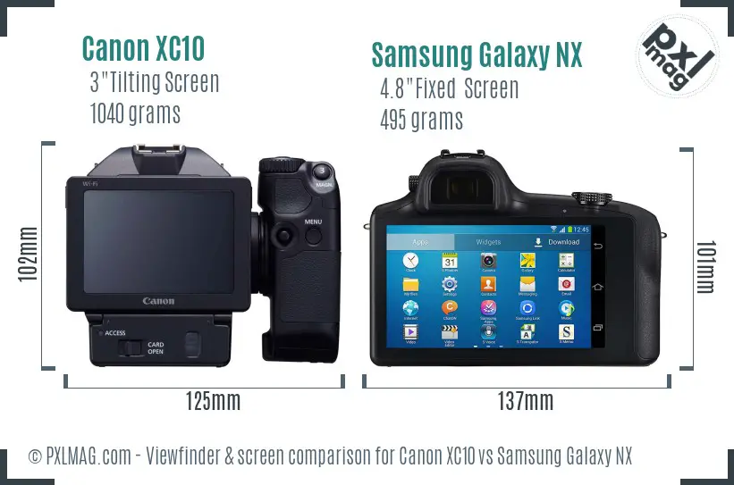 Canon XC10 vs Samsung Galaxy NX Screen and Viewfinder comparison