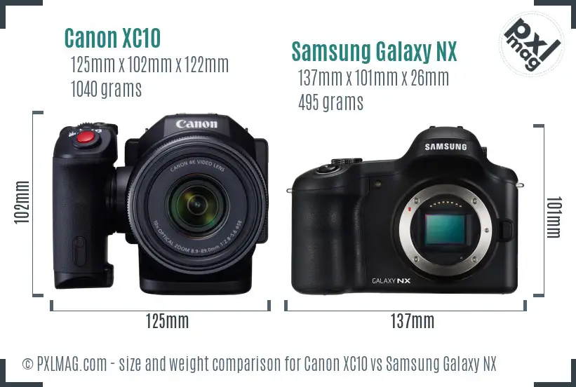 Canon XC10 vs Samsung Galaxy NX size comparison