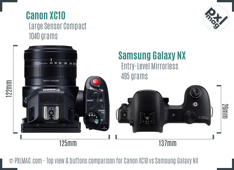 Canon XC10 vs Samsung Galaxy NX top view buttons comparison