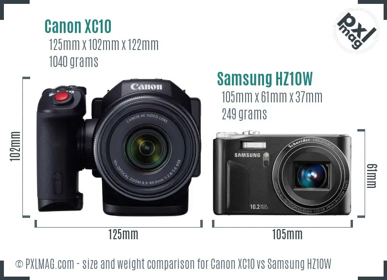 Canon XC10 vs Samsung HZ10W size comparison