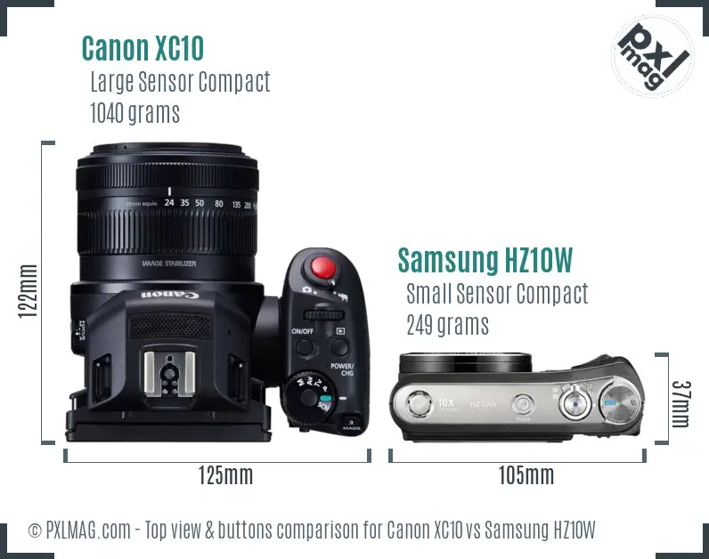 Canon XC10 vs Samsung HZ10W top view buttons comparison