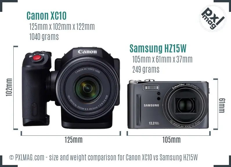 Canon XC10 vs Samsung HZ15W size comparison