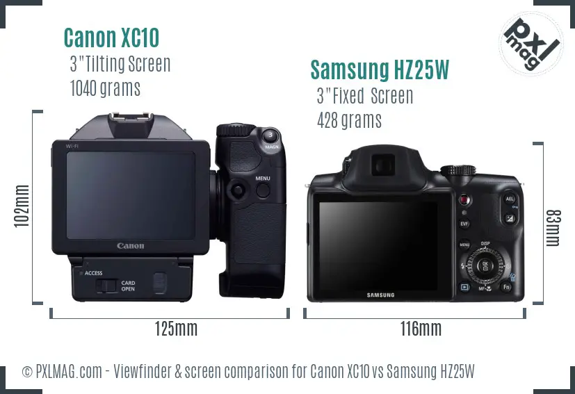 Canon XC10 vs Samsung HZ25W Screen and Viewfinder comparison