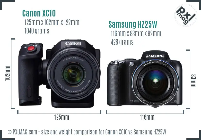 Canon XC10 vs Samsung HZ25W size comparison Canon XC10 vs Samsung HZ25W size comparison