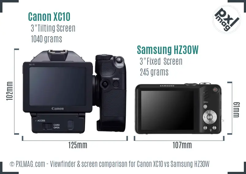 Canon XC10 vs Samsung HZ30W Screen and Viewfinder comparison