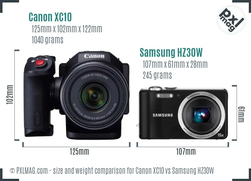 Canon XC10 vs Samsung HZ30W size comparison