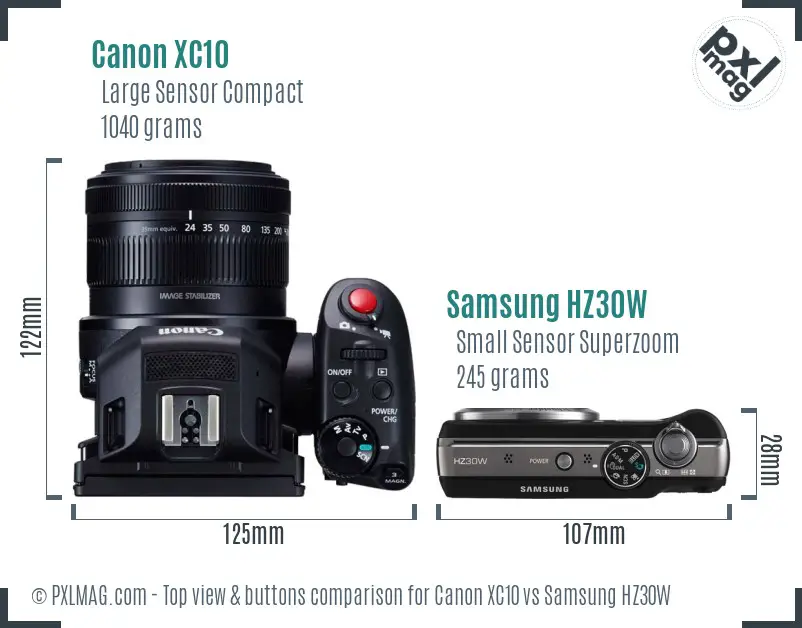 Canon XC10 vs Samsung HZ30W top view buttons comparison