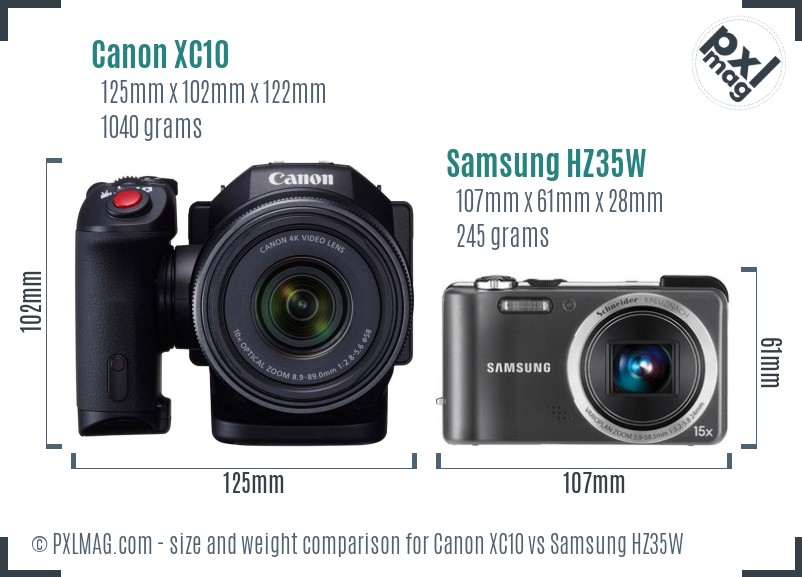 Canon XC10 vs Samsung HZ35W size comparison