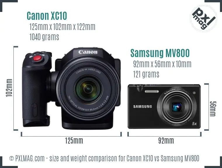 Canon XC10 vs Samsung MV800 size comparison