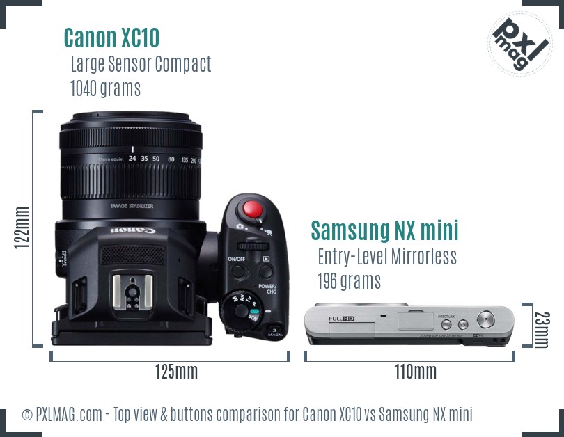 Canon XC10 vs Samsung NX mini top view buttons comparison