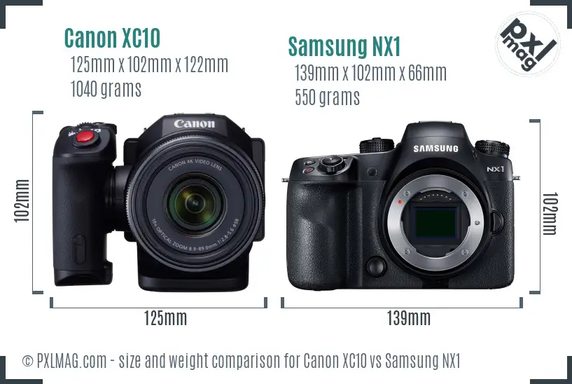 Canon XC10 vs Samsung NX1 size comparison