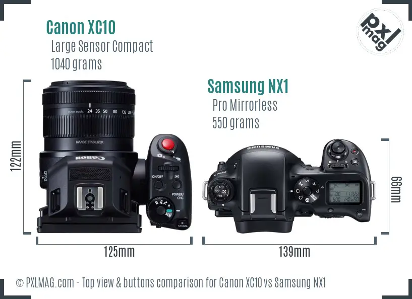 Canon XC10 vs Samsung NX1 top view buttons comparison