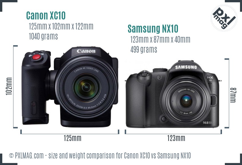 Canon XC10 vs Samsung NX10 size comparison
