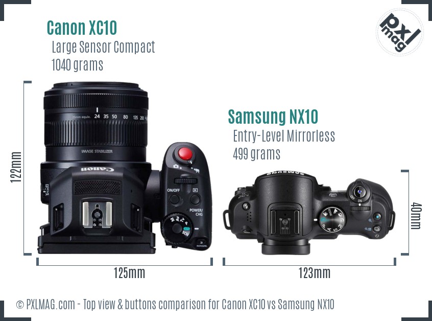 Canon XC10 vs Samsung NX10 top view buttons comparison