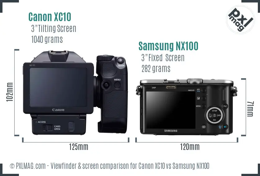 Canon XC10 vs Samsung NX100 Screen and Viewfinder comparison