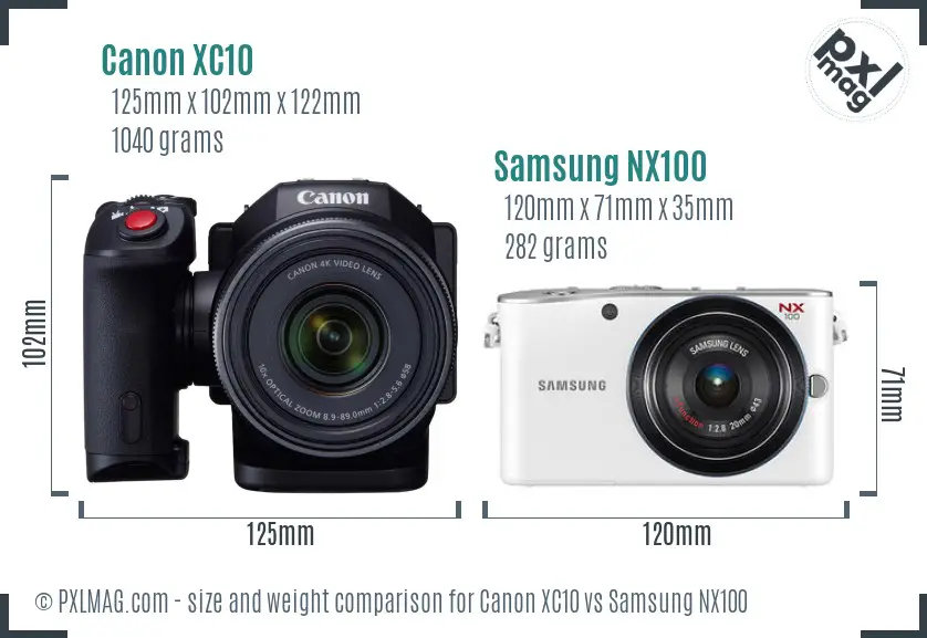 Canon XC10 vs Samsung NX100 size comparison