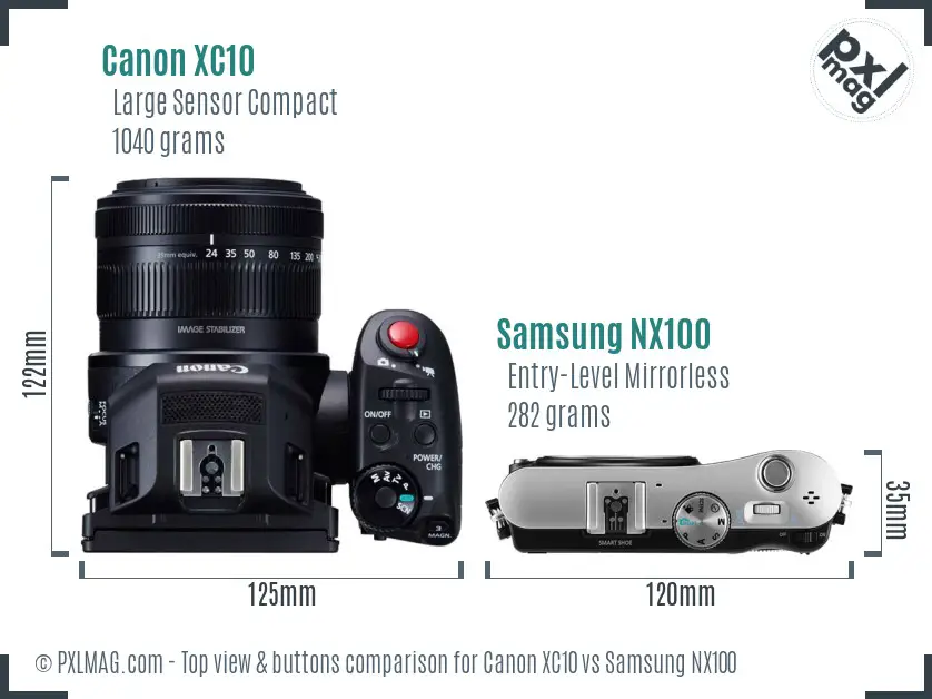 Canon XC10 vs Samsung NX100 top view buttons comparison