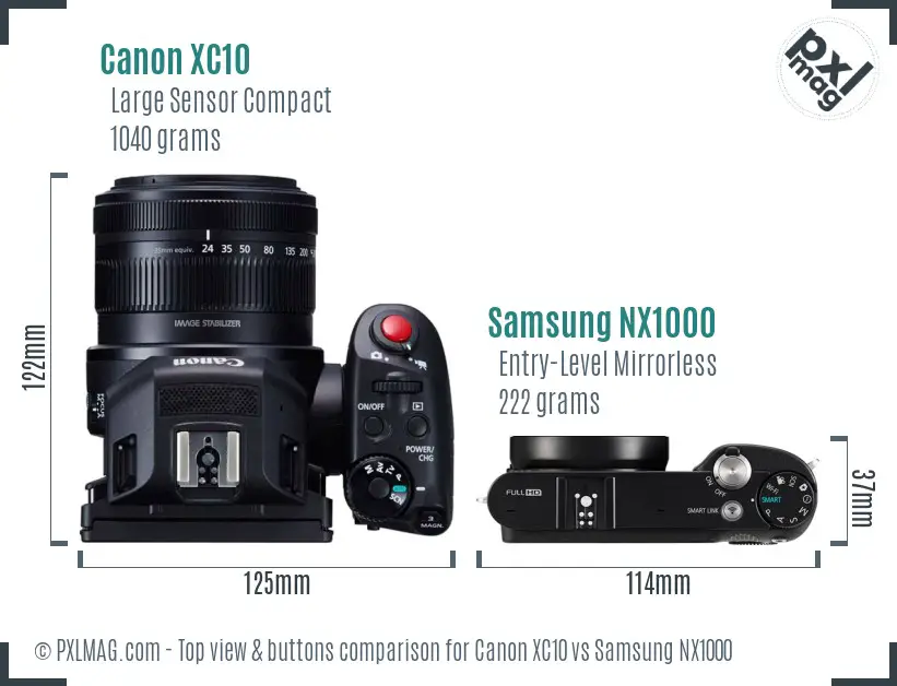 Canon XC10 vs Samsung NX1000 top view buttons comparison Canon XC10 vs Samsung NX1000 top view buttons comparison