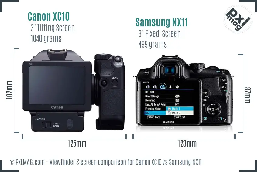 Canon XC10 vs Samsung NX11 Screen and Viewfinder comparison