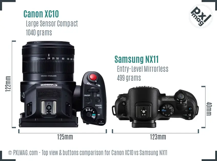 Canon XC10 vs Samsung NX11 top view buttons comparison