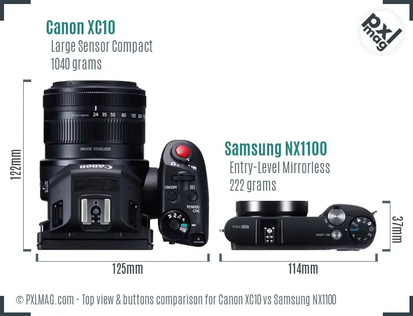 Canon XC10 vs Samsung NX1100 top view buttons comparison Canon XC10 vs Samsung NX1100 top view buttons comparison