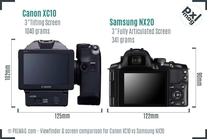 Canon XC10 vs Samsung NX20 Screen and Viewfinder comparison