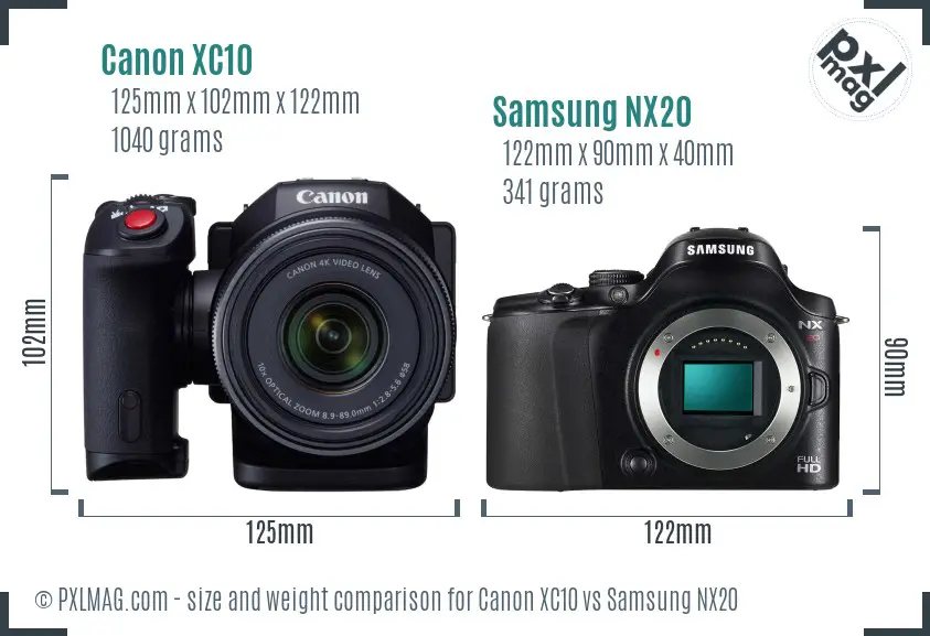 Canon XC10 vs Samsung NX20 size comparison