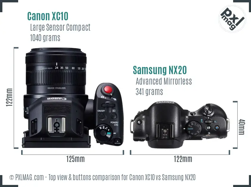 Canon XC10 vs Samsung NX20 top view buttons comparison