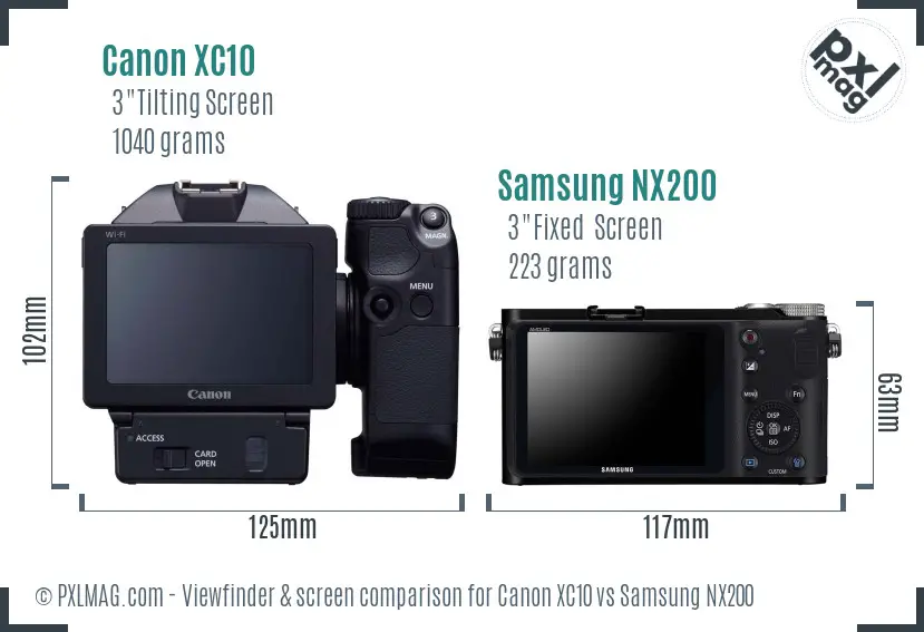 Canon XC10 vs Samsung NX200 Screen and Viewfinder comparison Canon XC10 vs Samsung NX200 Screen and Viewfinder comparison