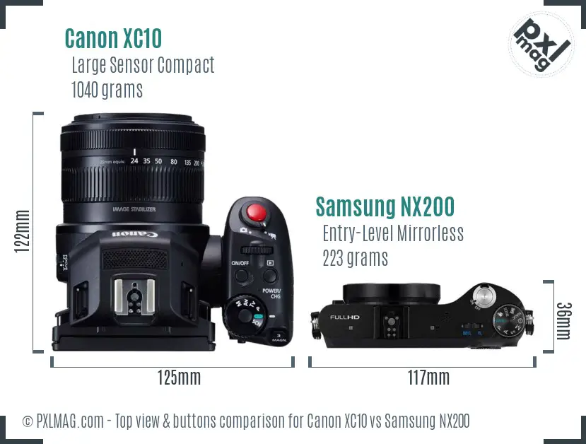 Canon XC10 vs Samsung NX200 top view buttons comparison Canon XC10 vs Samsung NX200 top view buttons comparison