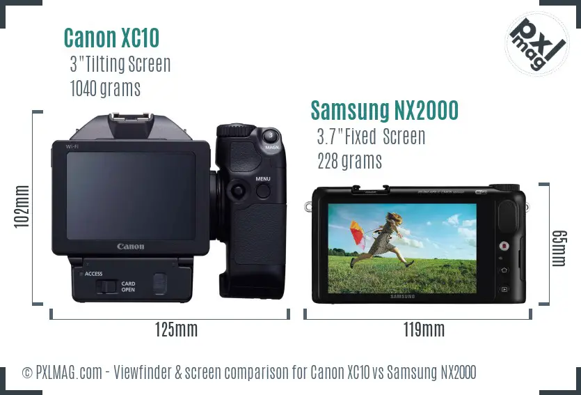 Canon XC10 vs Samsung NX2000 Screen and Viewfinder comparison