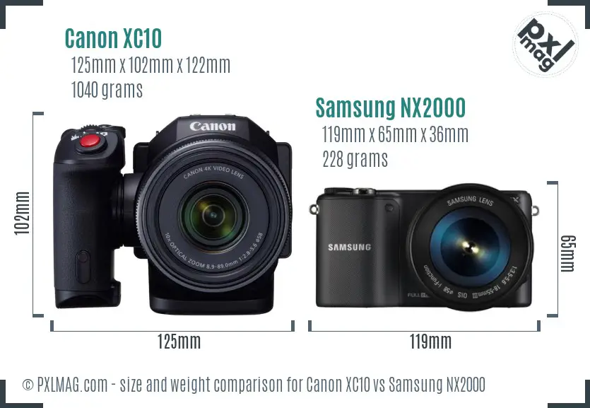 Canon XC10 vs Samsung NX2000 size comparison