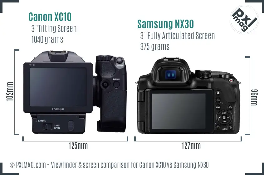 Canon XC10 vs Samsung NX30 Screen and Viewfinder comparison