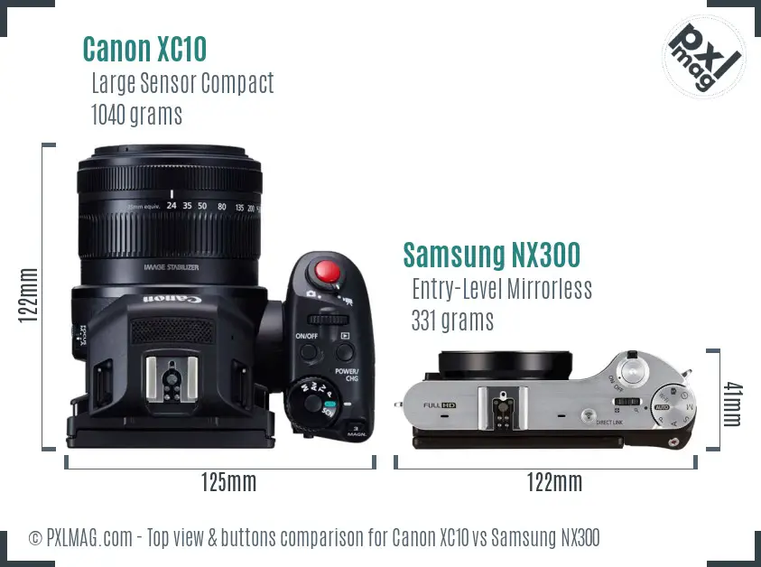 Canon XC10 vs Samsung NX300 top view buttons comparison Canon XC10 vs Samsung NX300 top view buttons comparison