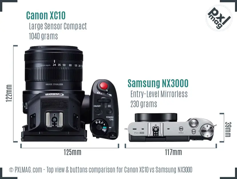 Canon XC10 vs Samsung NX3000 top view buttons comparison