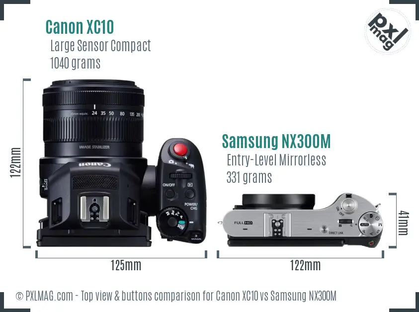 Canon XC10 vs Samsung NX300M top view buttons comparison