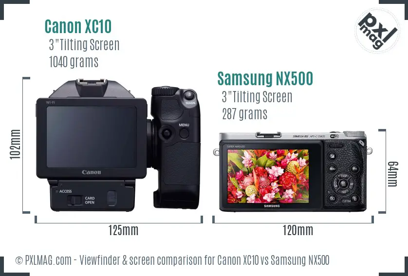 Canon XC10 vs Samsung NX500 Screen and Viewfinder comparison