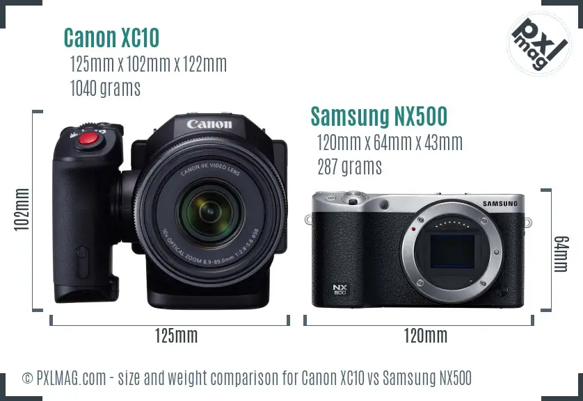 Canon XC10 vs Samsung NX500 size comparison