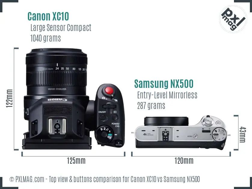 Canon XC10 vs Samsung NX500 top view buttons comparison