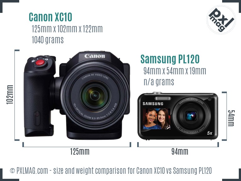 Canon XC10 vs Samsung PL120 size comparison