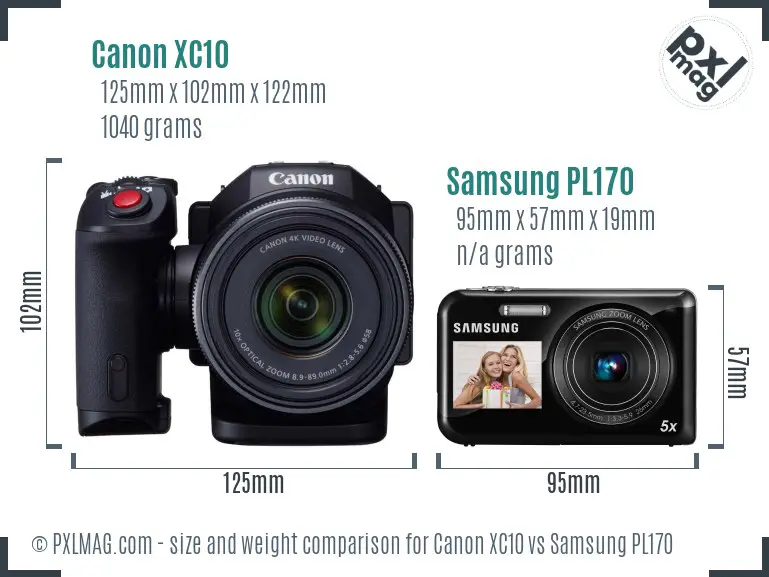 Canon XC10 vs Samsung PL170 size comparison