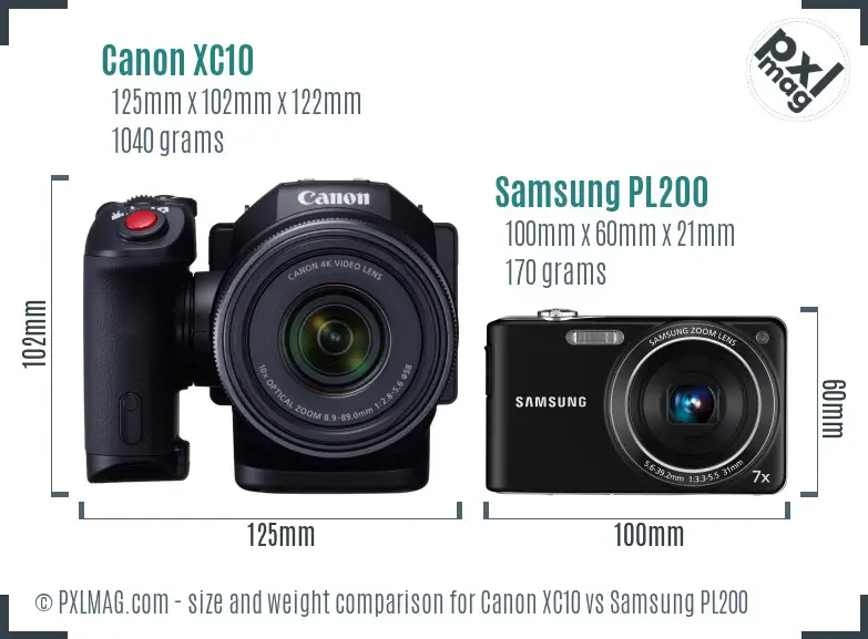 Canon XC10 vs Samsung PL200 size comparison
