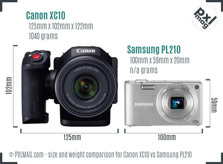 Canon XC10 vs Samsung PL210 size comparison